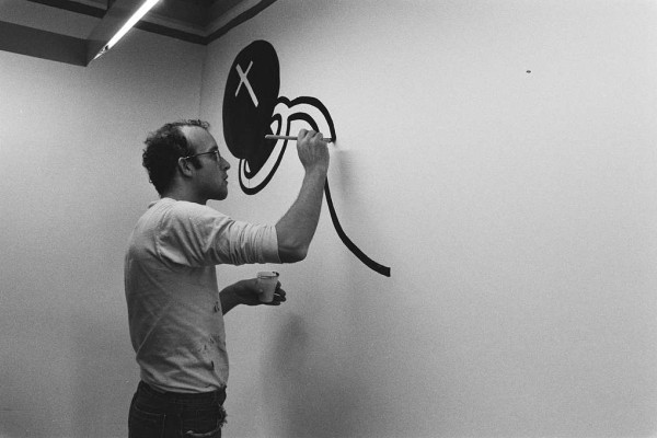 Keith Haring at work in the Stedelijk Museum in Amsterdam