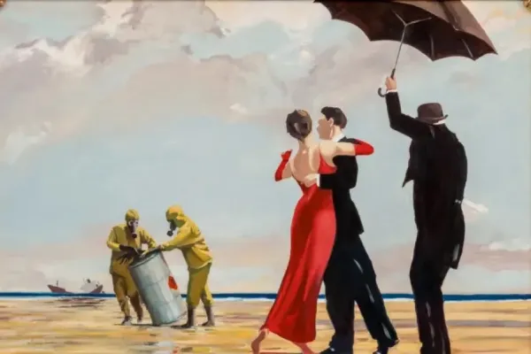 "Crude Oil” é uma paródia pintada à mão do quadro de Jack Vettriano "The Singing Butler" Foto: Sotheby's